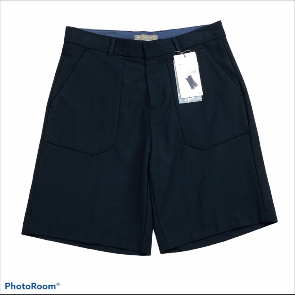 Zara Man 30” waist pocketed with front pleats 9” inseam navy shorts